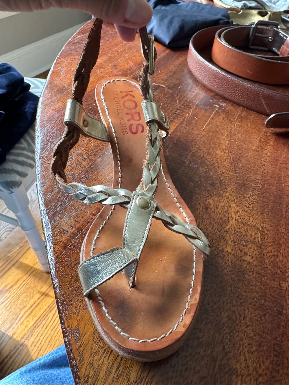 MICHAEL KORS Metallic Gold Braided Leather Sandals
